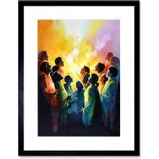 ARTERY8 Choir Women Singing Bonfire Modern Rainbow Colour Watercolour Painting Framed Art