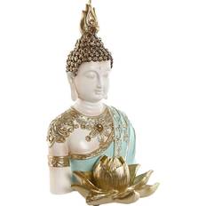 Turquesa Figuritas Home ESPRIT Turquoise Golden Buddha Decorative Figure 12 x 12 x 22 cm Figurine