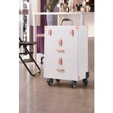 Living and Home Professional 3 in 1 Cosmetic Trolley Case Makeup Box on Wheels White Size