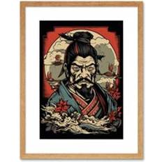 Beige Framed Art ARTERY8 Samurai Master Deco Tattoo Ink Body Americana Framed Art