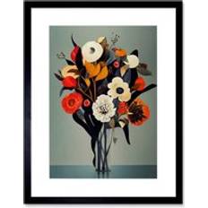 Acrylic Framed Art ARTERY8 Winter Flower Floral Bouquet Orange Navy Cream Framed Art