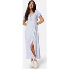 Mekot Bubbleroom Front Tie Long Viscose Dress - Light Blue/Patterned