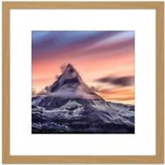Natural Framed Art ARTERY8 Ferrara Matterhorn Sunset Mountain Alps Photo 8X8 Square Framed Art