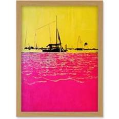 Yellow Framed Art ARTERY8 Modern Seaside With Colour Hot Print A4 Framed Art