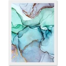 ARTERY8 Paint Cool Colours Pastel Green Blue Purple Water Effect Print A4 Framed Art