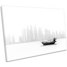 CanvasGeeks Lonely Boat Doha Skyline White Picture Print Framed Art