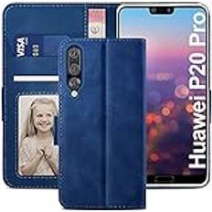 Yatwin YATWIN Huawei P20 Pro fodral, Huawei P20 Pro Flip plånbok läderfodral med kortplats och stötsäker funktion ställ telefonskal skydd för Huawei P20 Pro – blå