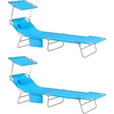 Set of 2 Outdoor Garden Beach Folding Chair Sun Lounger with Adjustable Sun Shade and Backrest