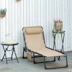 OutSunny Portable Lounger Folding Camping Bed Beige Neutral
