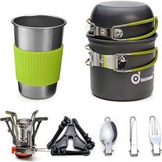 Odoland Odoland Camping Cookware Kit, Outdoor Cooking Set Non Stick Pot and Pans Lightweight Backpacking Hiking Utensil Gear for 1 to 3 People Traveling