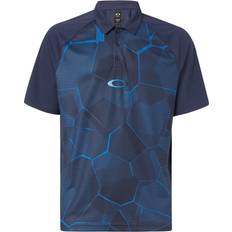 Oakley Polo Shirts Oakley Sleeve Collared Mens Blue Navy Mirror Golf Graphic Polo Shirt 434430 6FB
