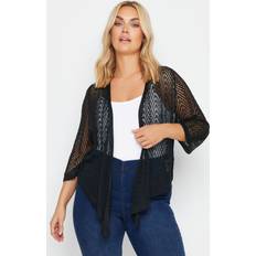 Solid Colours Cardigans Yours Pointelle Waterfall Cardigan Black 14-16