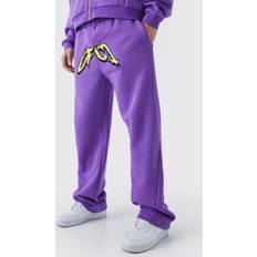 Mies - Violetti Housut boohooMAN Relaxed Satin Ofcl Gusset Jogger - Purple