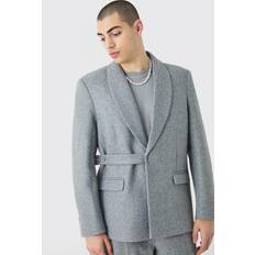 Harmaa - Mies Blazerit boohooMAN Wool Look Oversized Strap Blazer - Grey