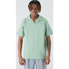 Vihreä Polo paidat boohooMAN Heavy Interlock Revere Cuffed Polo - Sage