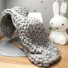 LivingAndHome Chunky Knit Handwoven Blankets Grey