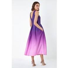 Purple Dresses Roman Ombre Pleated Luxe Stretch Midi Dress in Purple