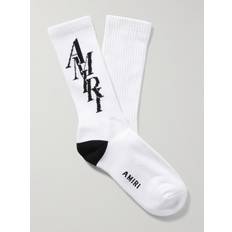 Amiri Underwear Amiri Stack Logo-Jacquard Ribbed Cotton-Blend Socks Men White 43-44