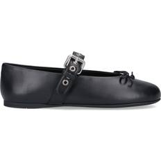 Bow Leather Flat Ballerina Loafers - Black