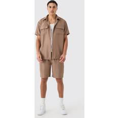 Baumwolle - Herren Anzüge boohooMAN Soft Twill Overshirt And Short Set - Taupe