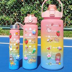 Pink Water Containers Shein 1pc 2L Or 750ml Or 300ml Large Capacity Rose Gradient PC Water Bottle With 3D Stickers Sports And Fitness Portable Straw Cup, Suitable For Outdoor Tra