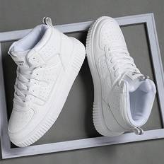 Shein Men's Flats Shoes Casual Sneakers, Lace Up Soft Sole Flat Comfortable Skate Shoes For Men, Lightweight High-Top Daily Shoes