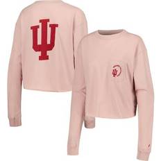 Tops League Collegiate Wear Women's Light Pink Indiana Hoosiers Clothesline Midi Long Sleeve Cropped T-Shirt