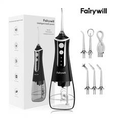 Fairywill Fairywill Sonic Dental Oral Irrigator Water Flosser for Family 5 Pressure Levels Electric Water Floss with 300ML Capacity 5 Water Jet Tips for Braces/ Teeth Cleaner Black