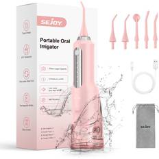 Sejoy Hydropulseur Jet Dentaire Professionnel, Irrigateur Oral Portable et Rechargeable 270ml IPX7 Étanche 5 Modes, 5 Buses, Rose