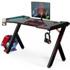 Rattantree RGB Gaming Desk, Large Gaming with Headphone Hook and Cup Holder for Laptop Office - Black - One