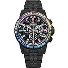 Louis XVI herrarmbandsur Majesté Frosted Iced Out Rainbow Stars Edition stålband svart CZ-diamanter kronograf analog kvarts rostfritt 1129, svart