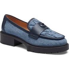 Coach Blue Low Shoes Coach Leah Quilted Denim Loafer Indigo Denim Women's Flat Shoes Blue