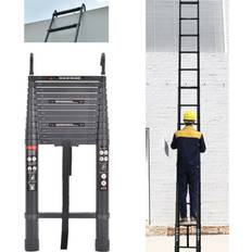 Telescopic ladders YouseaHome 5M Aluminium Ladder Telescopic Ladder with Hooks Multi-Purpose Folding Extensionable Straight Ladders Capacity 150kg/330lb