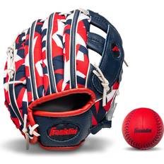 Baseball Franklin Sports Teeball Glove Left and Right Handed Youth Fielding Glove Synthetic Leather Baseball Glove Ready to Play Glove RTP 9.5 Inch Right Hand Throw Navy/Red Digi with Ball