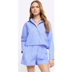 River Island Tops River Island Womens Blue Stripe Long Sleeve Crop Shirt