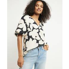 Ruffles Blouses River Island Womens Black Floral Puff Sleeve Blouse