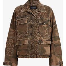 Leopard - Men Outerwear AllSaints Womens Animal Brown Finch Leopard-print Camouflage Cotton Jacket