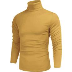 Poriff Mens Casual Basic Knitted Turtleneck Slim Fit Pullover Thermal Sweaters Yellow