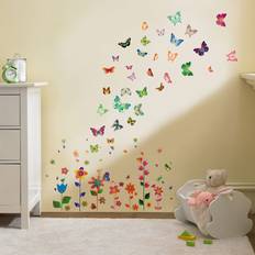 Paper Wall Decor East Urban Home Paper Colourful Flowers and Butterflies Room Sticker Wall Decor