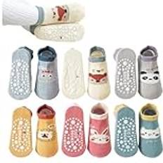 Memofynd MEMOFYND par tecknade golvstrumpor, bomulls termiska tillbehör, mjuka halkfria strumpor, söta korta strumpor, småbarnsstrumpor, unisex lämplig för 1–3 år Beige, blå gul, grön, grå rosa