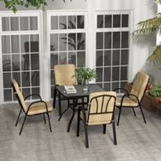 Beige Patio Dining Sets OutSunny Glass Umbrella Hole Garden Patio Dining Set