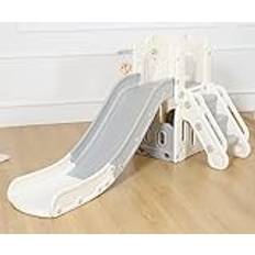 Baby Vivo rutschkana, barnrutschkana, trädgårdsrutschkana, småbarn med basketkorg, bollplast, lås, rundade hörn och kanter för inomhus och utomhus, i grå/beige
