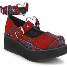 Demonia Sprite-02 damenia damen plateau riemen pumps schuhe herz ring rot kariert stoff Rot