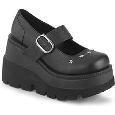 Demonia Shaker-23 damenia vegane damen keil-plateaupumps schwarz lederoptik sternnieten Schwarz