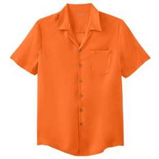 Rayon Shirts KingSize Plus Women's KS Island Solid Rayon Short-Sleeve Shirt by KS Island in Bright Orange Size 3XL