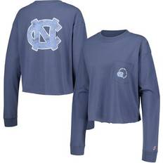 T-shirts League Collegiate Wear Women's Navy North Carolina Heels Clothesline Midi Long Sleeve Cropped T-Shirt