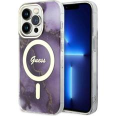 Guess GUHMP14XHTMRSU iPhone 14 Pro Max 6.7" purpurowy/purple hardcase Golden Marble MagSafe iPhone 14 Pro Max Smartphone Hülle, Violett