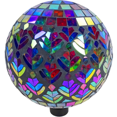 Alpine 10"" Iridescent Glass Mosaic Peacock Gazing Ball