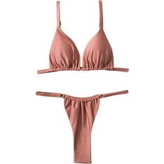 Elastane/Lycra/Spandex Bikini Sets Penkiiy Women Bikini Split Swimwear Solid Bikini Two-piece Split Swimwear Set Plus Swimwear Pink 2023 Summer Deal