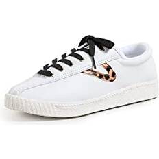 Tretorn Trainers Tretorn Nyliteplus Women's Leather Lace-Up Casual Fashion Sneakers Classic Vintage Style, White/Leopard